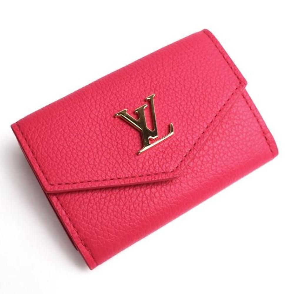 Compact Wallet Portefeuille Lock Mini Storage Bag Calf Leather Fuchsia